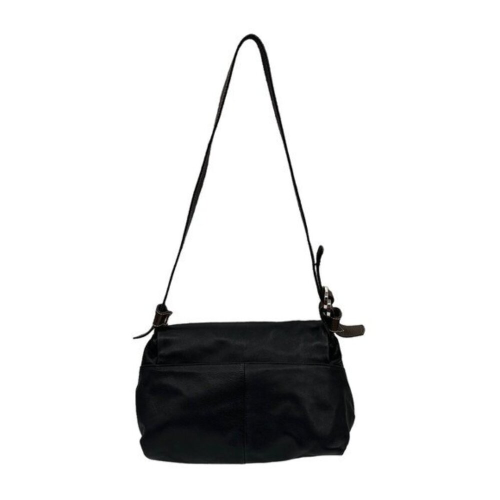 Francesco Biasia Black Leather Shoulder Bag with Brown Strap - Picture 3 of 16
